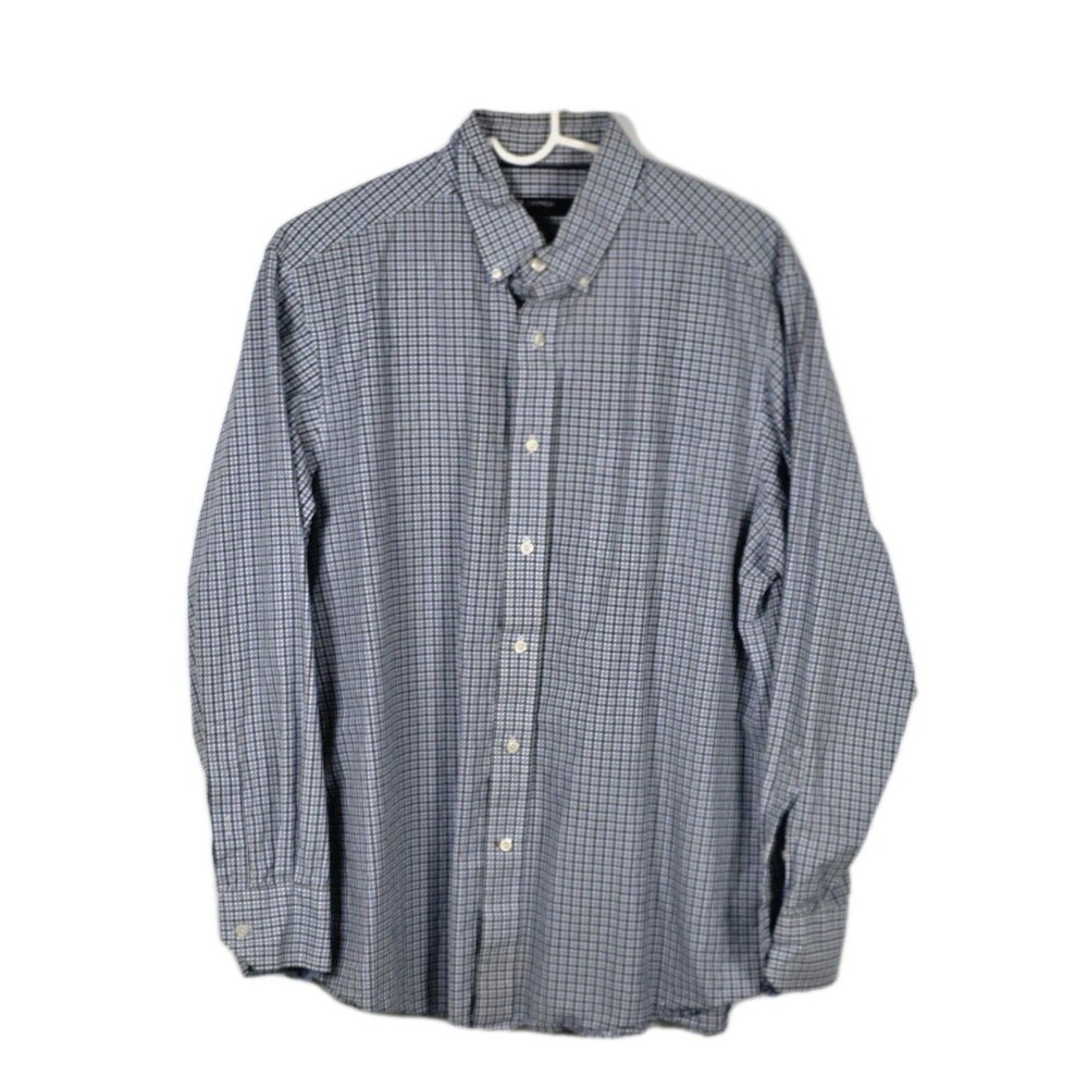 Daniel Cremieux Men's Large White & Blue Tattersall Long Sleeve Button Up Shirt